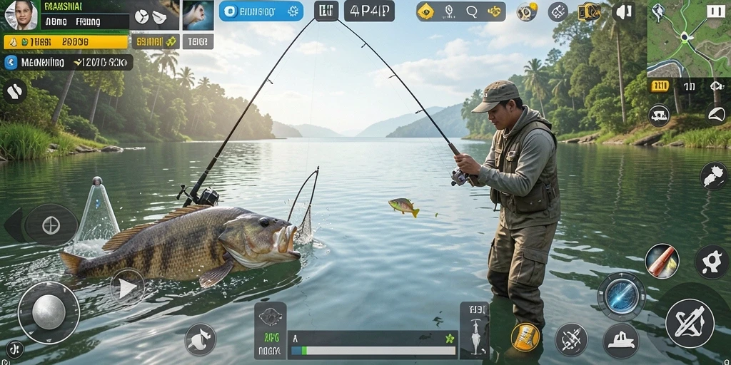 Tampilan gameplay <strong>4P4P</strong> dengan aksi memancing yang mendebarkan.