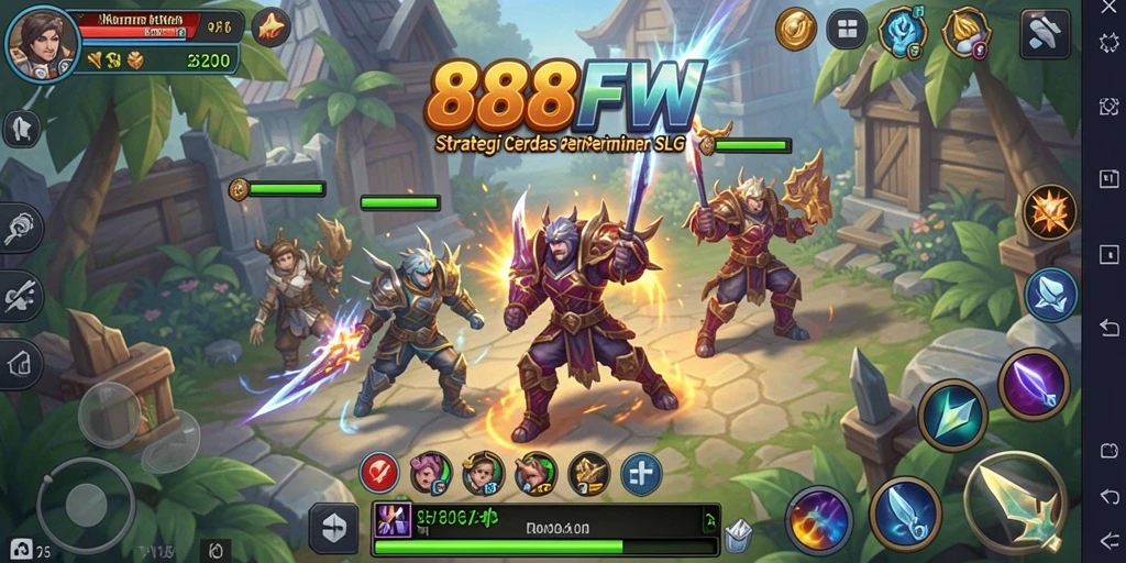 Screenshot utama 888FW menampilkan aksi strategis dalam pertempuran SLG.