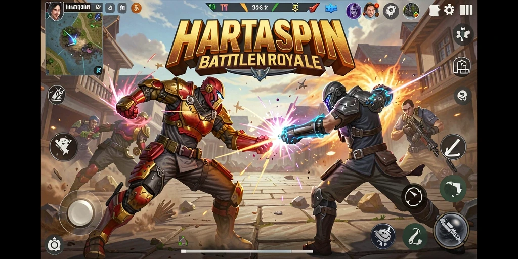 Tampilan menarik dari gameplay seru HARTASPIN di arena Battle Royale.