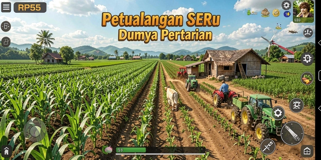 Tampilan gameplay RP55 dengan suasana pertanian yang menyenangkan.