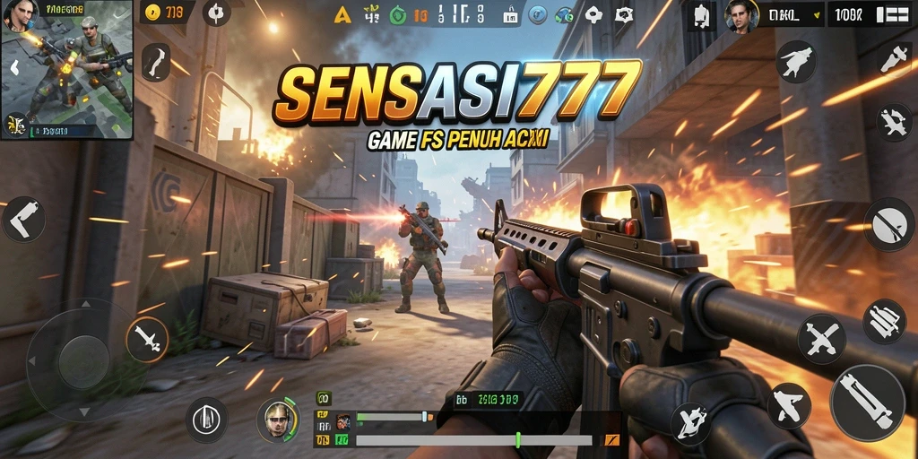 Tampilan gameplay menegangkan SENSASI777 dengan aksi FPS yang seru.