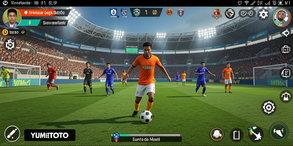 Tampilan gameplay sepak bola YUMETOTO yang menarik dan dinamis.